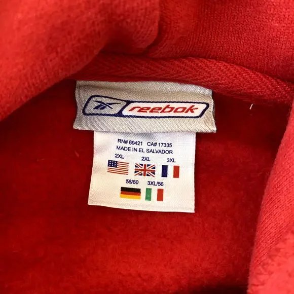 Vintage Reebok Sweatshirt Mens XXL red Hoodie Logo 00s Old Stock‎ Y2k pullover